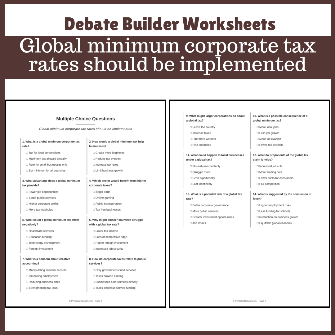 Global minimum corporate tax rates should be implemented | Favour and Against Worksheet Printable Activity