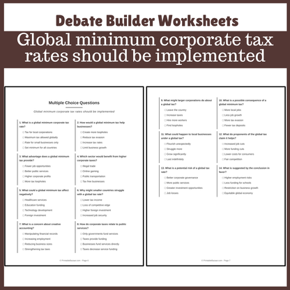 Global minimum corporate tax rates should be implemented | Favour and Against Worksheet Printable Activity