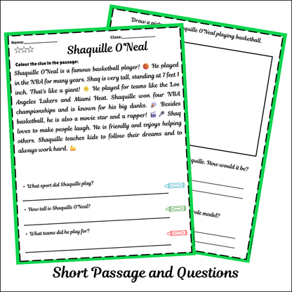 Shaquille O'Neal | Short Reading Comprehension Creative Worksheet