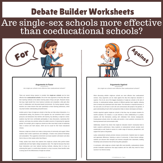 Are single-sex schools more effective than coeducational schools? | Favour and Against Worksheet Printable Activity