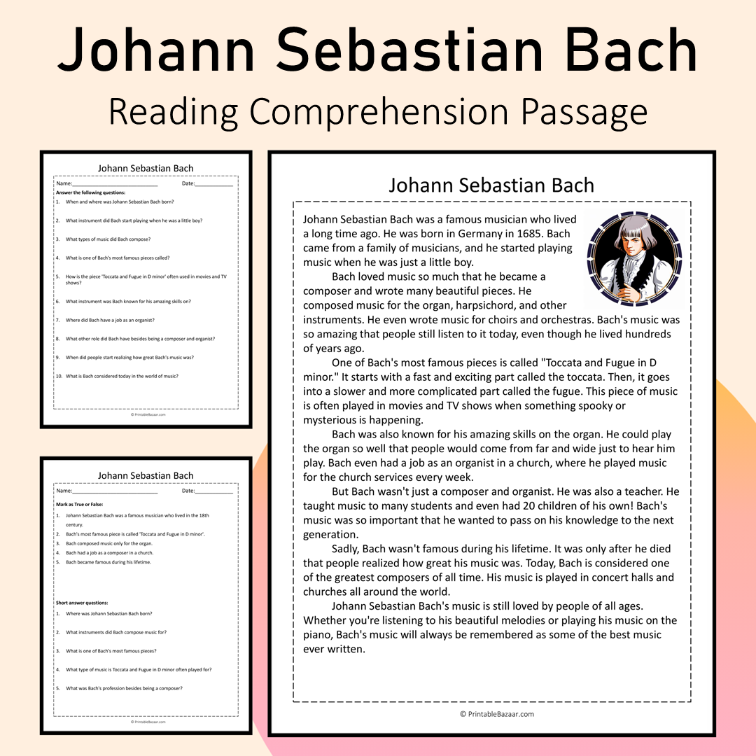 Johann Sebastian Bach | Reading Comprehension Passage Printable Activity