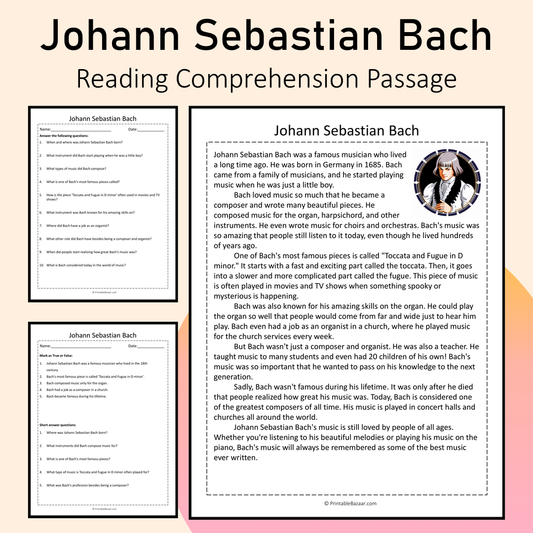 Johann Sebastian Bach | Reading Comprehension Passage Printable Activity