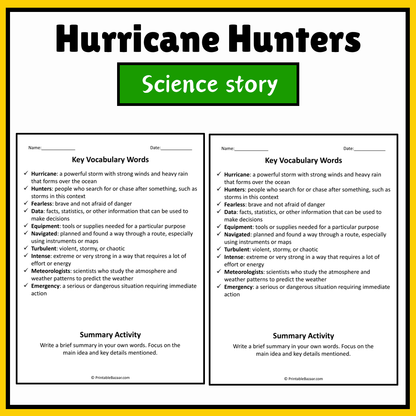 Hurricane Hunters | Science Story Reading Comprehension Activity