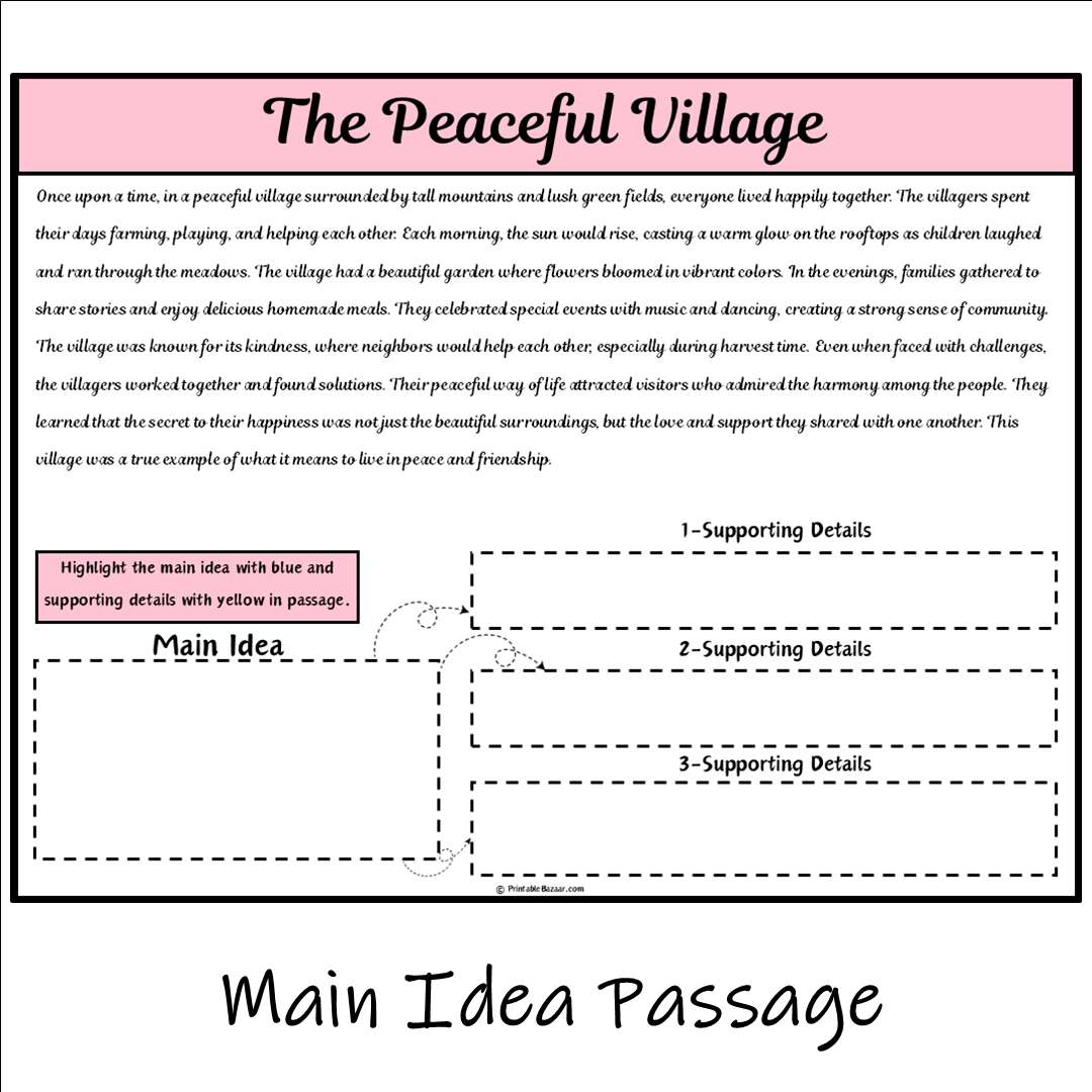 The Peaceful Village | Main Idea and Supporting Details Reading Passage and Questions