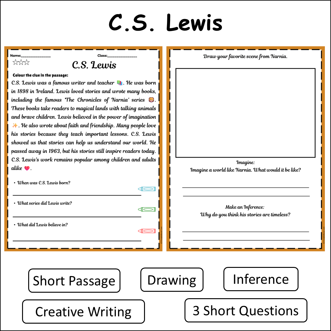 C.S. Lewis | Short Reading Comprehension Creative Worksheet
