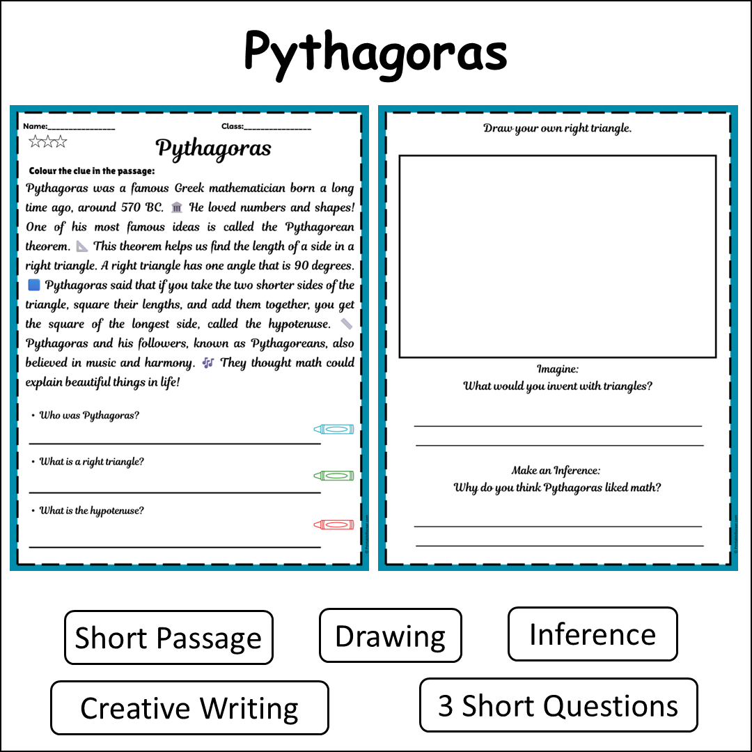 Pythagoras | Short Reading Comprehension Creative Worksheet