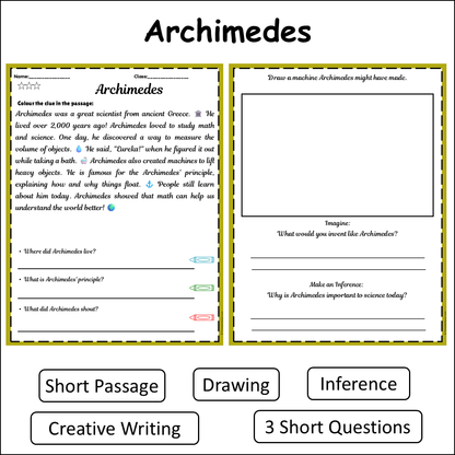 Archimedes | Short Reading Comprehension Creative Worksheet