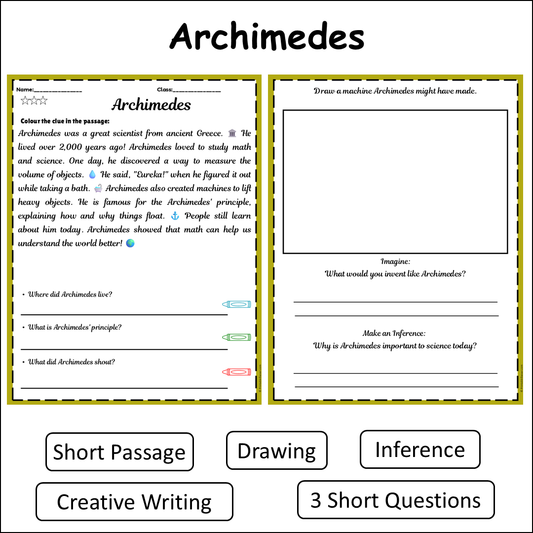 Archimedes | Short Reading Comprehension Creative Worksheet