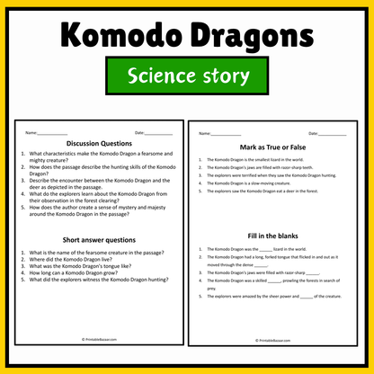 Komodo Dragons | Science Story Reading Comprehension Activity