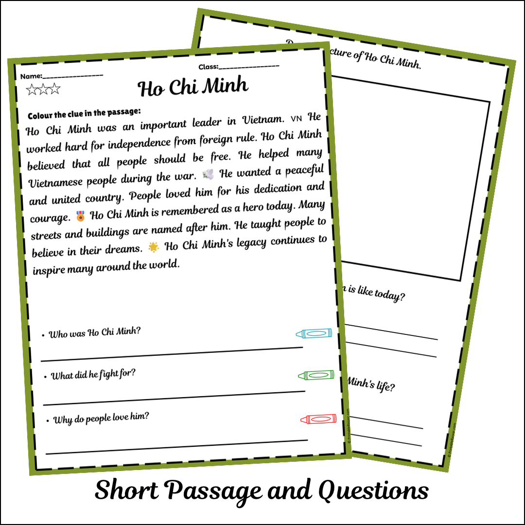 Ho Chi Minh | Short Reading Comprehension Creative Worksheet