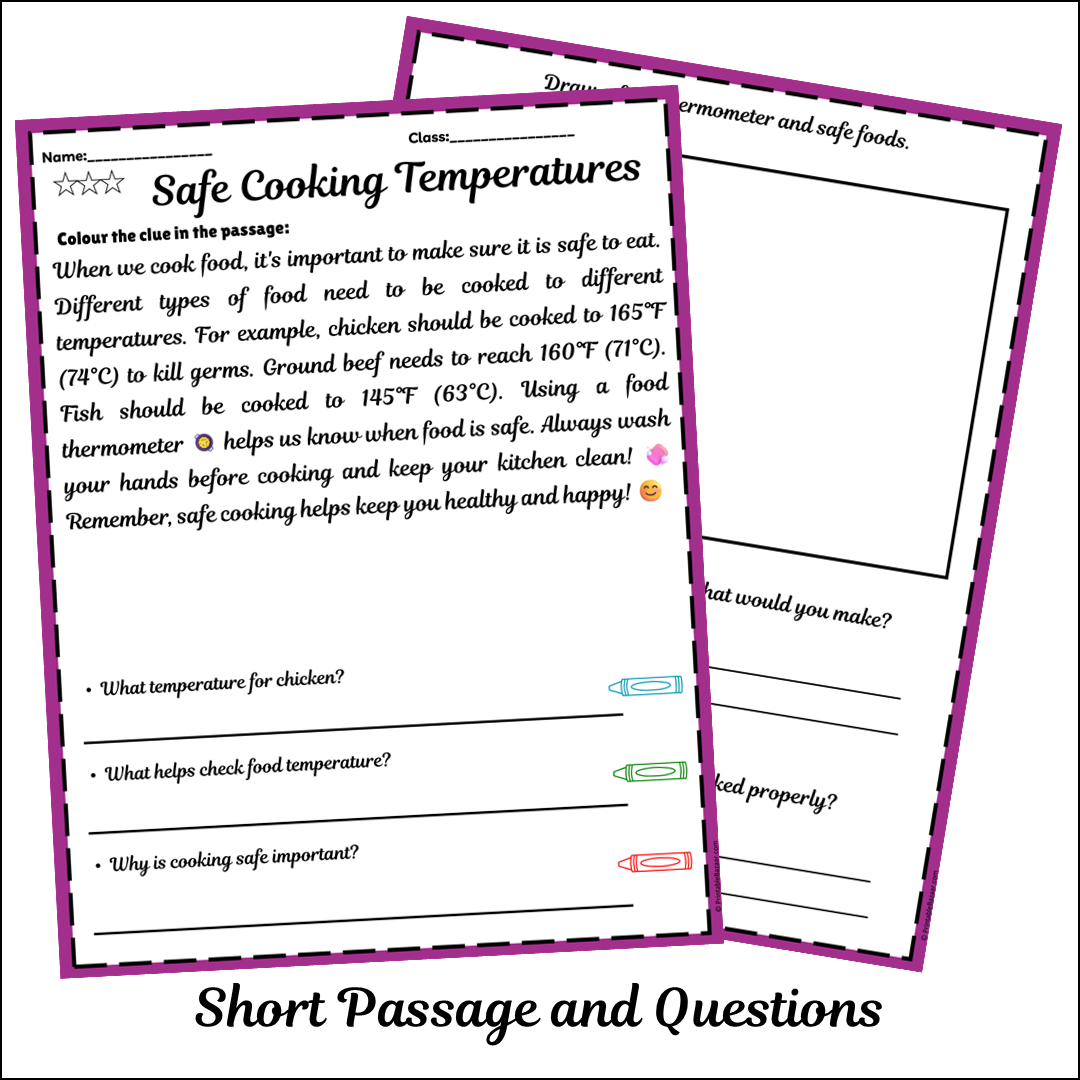 Safe Cooking Temperatures | Short Reading Comprehension Creative Worksheet