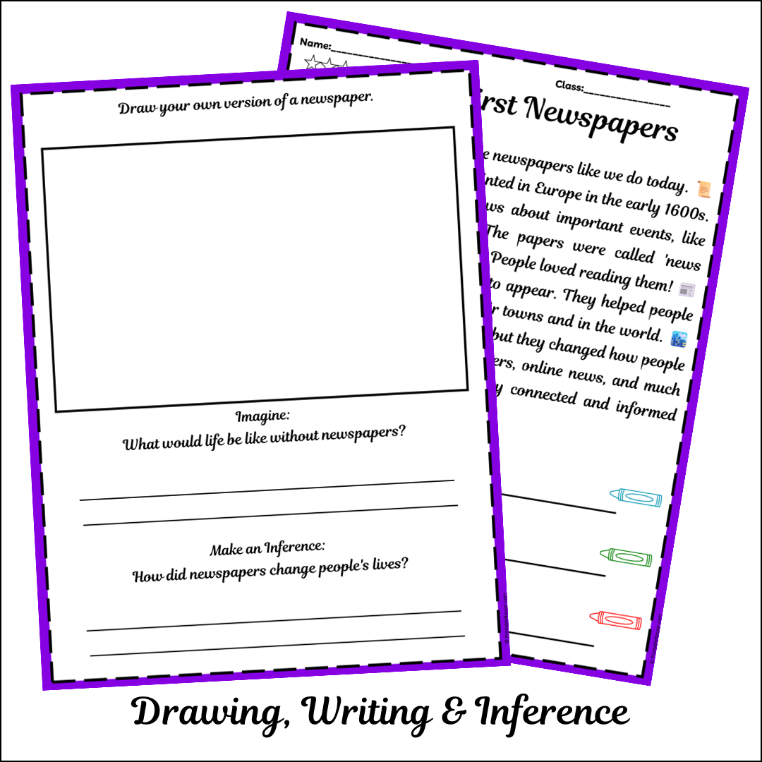 The First Newspapers | Short Reading Comprehension Creative Worksheet