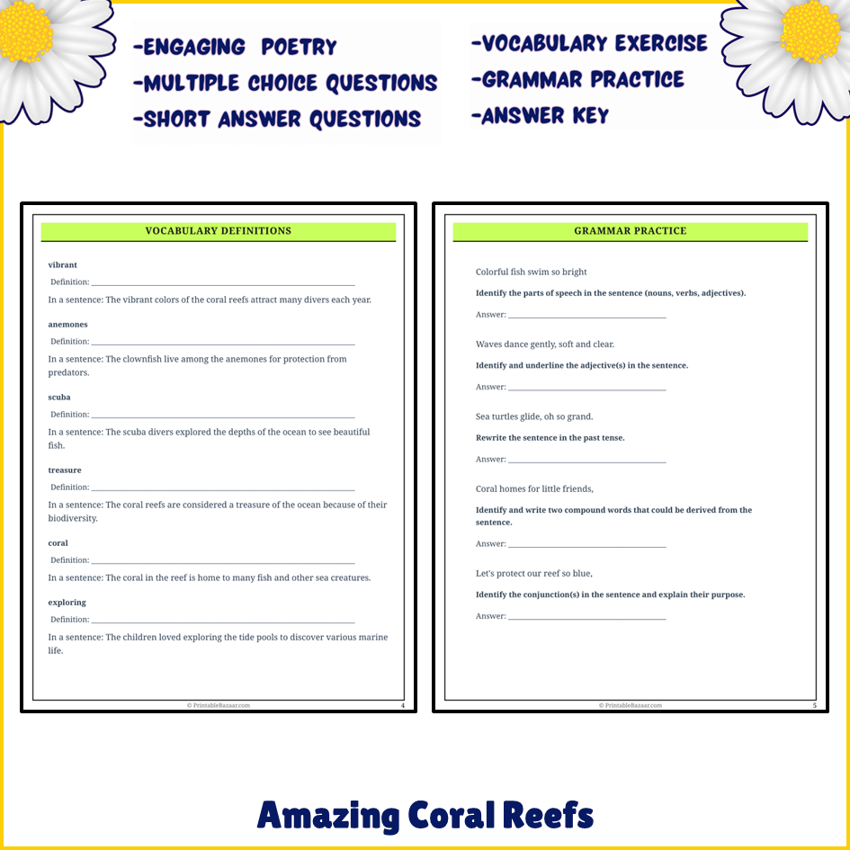 Amazing Coral Reefs | Poem Grammar Worksheet Printable Activity