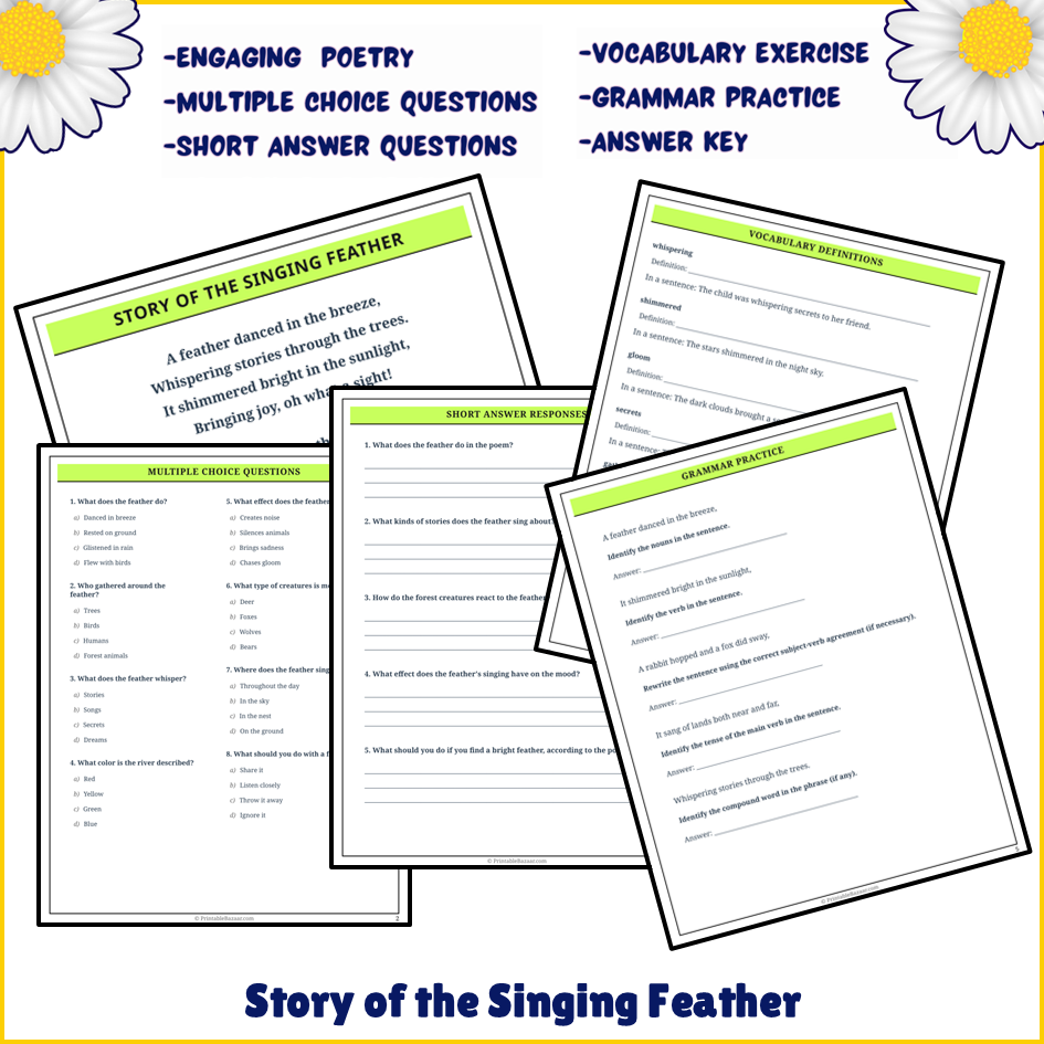 Story of the Singing Feather | Poem Grammar Worksheet Printable Activity