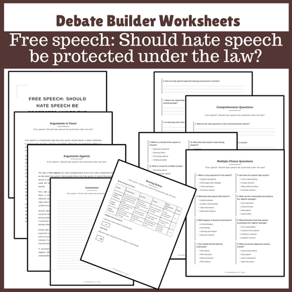 Free speech: Should hate speech be protected under the law? | Favour and Against Worksheet Printable Activity