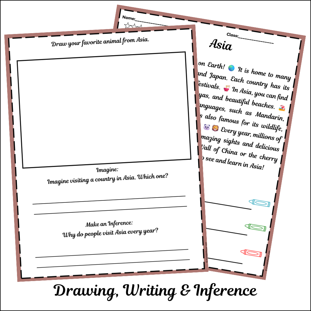 Asia | Short Reading Comprehension Creative Worksheet