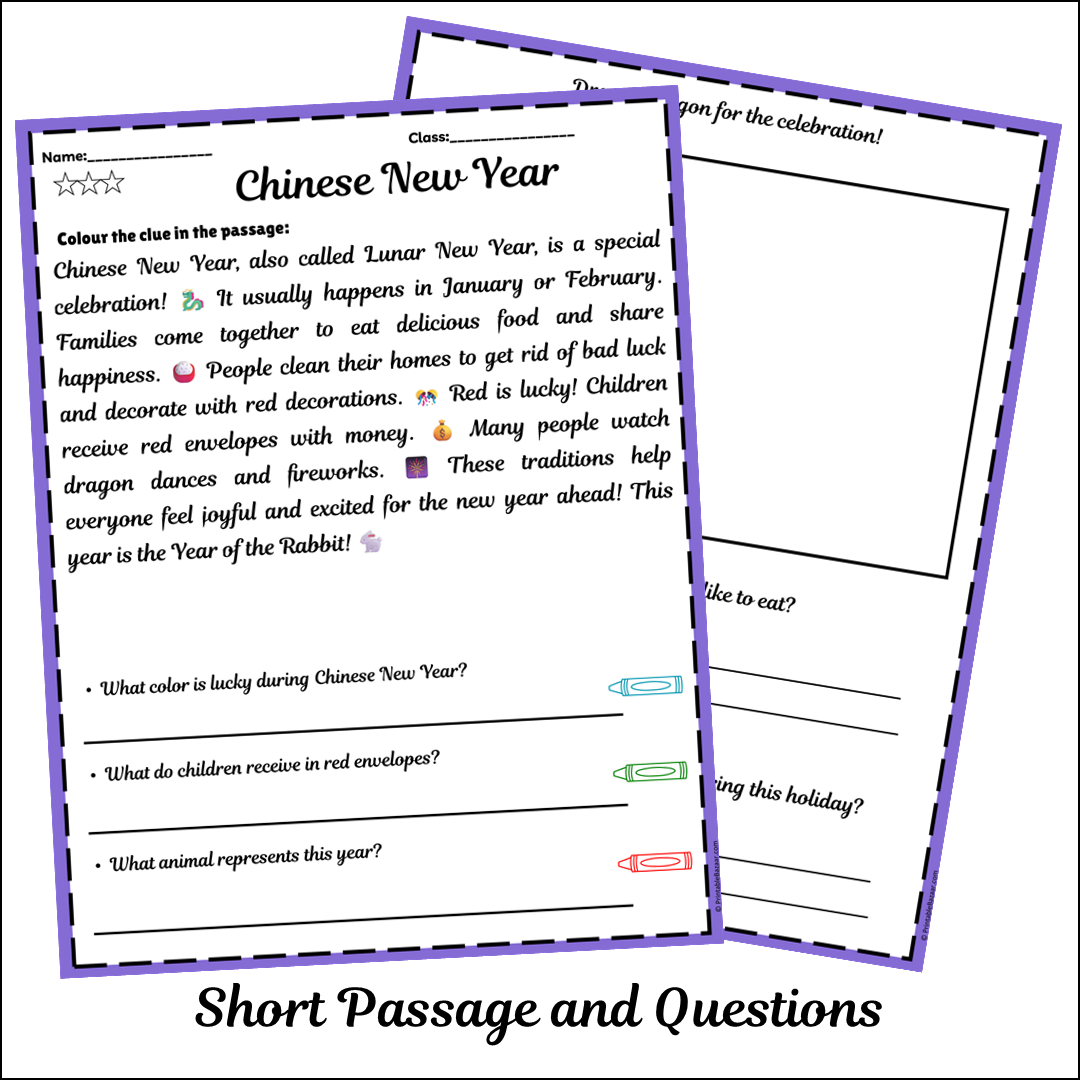 Chinese New Year | Short Reading Comprehension Creative Worksheet