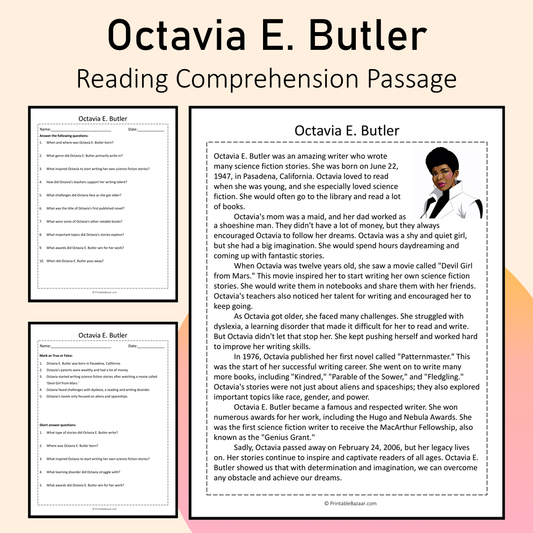 Octavia E. Butler | Reading Comprehension Passage Printable Activity