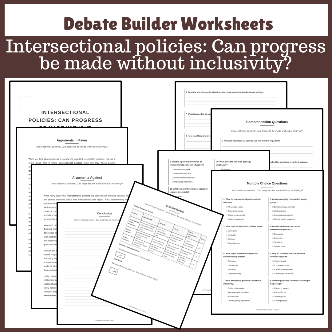 Intersectional policies: Can progress be made without inclusivity? | Favour and Against Worksheet Printable Activity