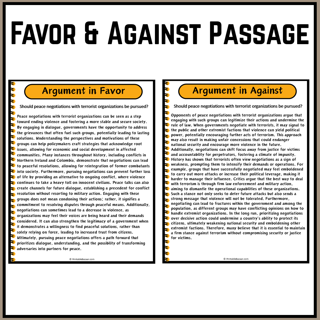 Should peace negotiations with terrorist organizations be pursued? | Debate Case Study Worksheet