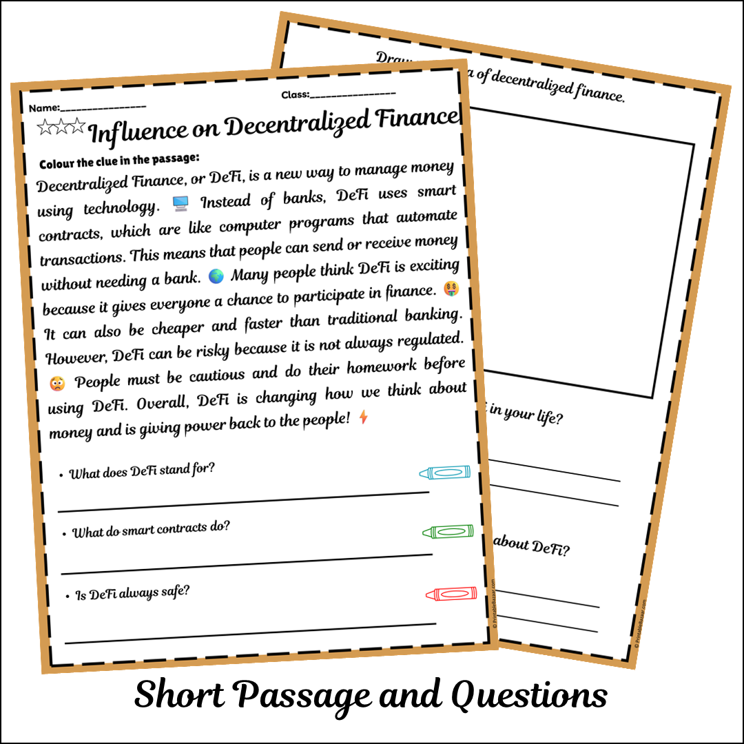 Influence on Decentralized Finance | Short Reading Comprehension Creative Worksheet
