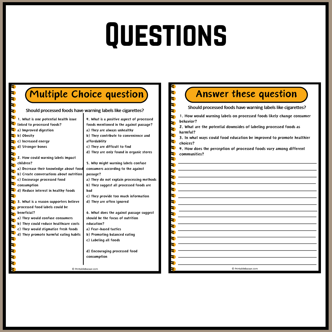 Should processed foods have warning labels like cigarettes? | Debate Case Study Worksheet