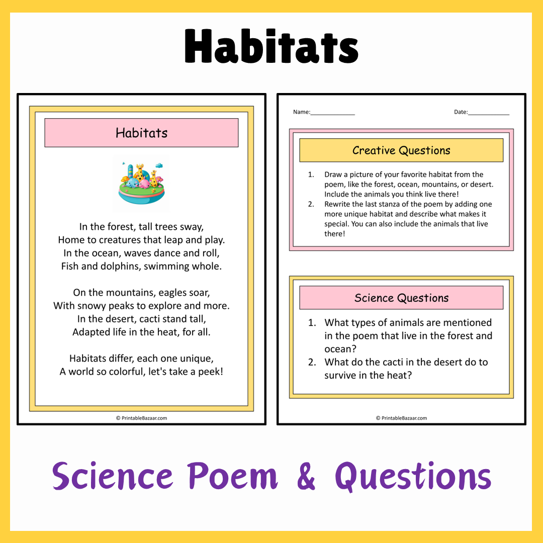 Habitats | Science Poem Reading Comprehension Activity