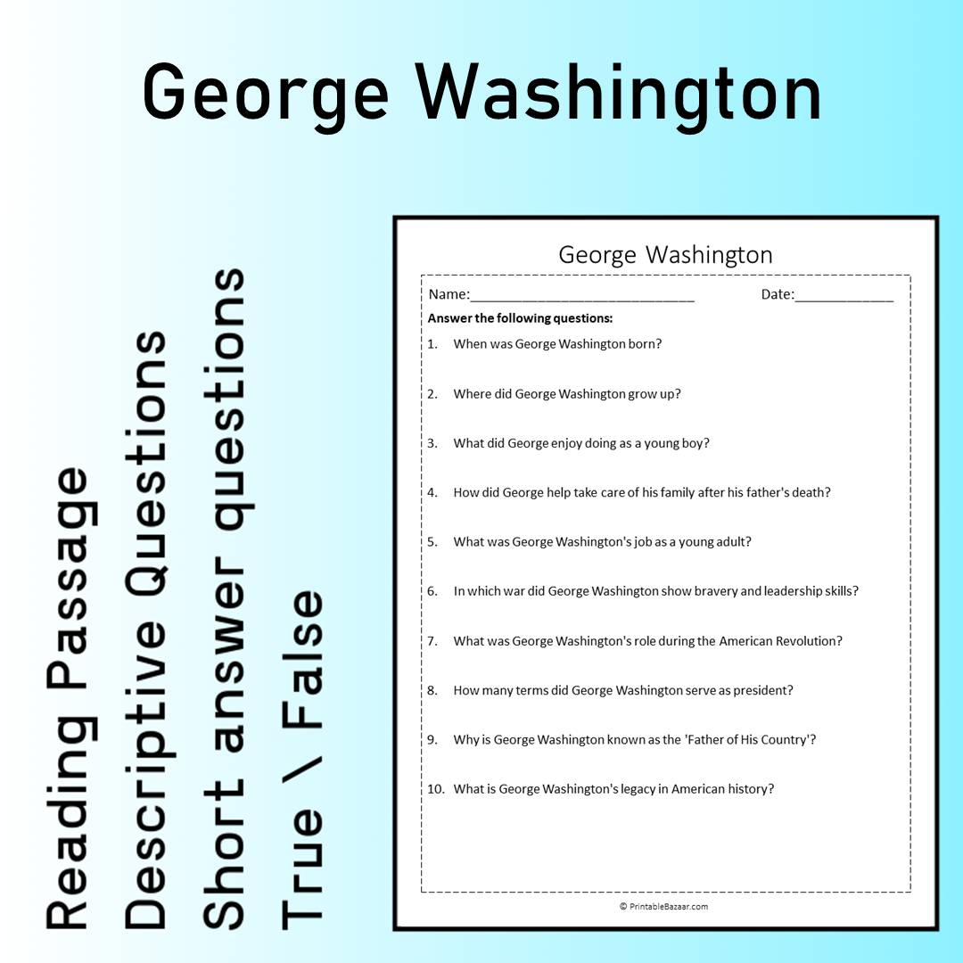 George Washington | Reading Comprehension Passage Printable Worksheet