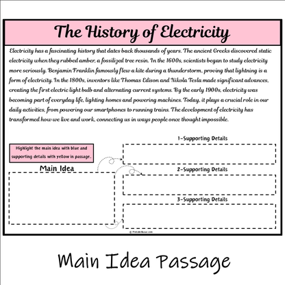 The History of Electricity | Main Idea and Supporting Details Reading Passage and Questions