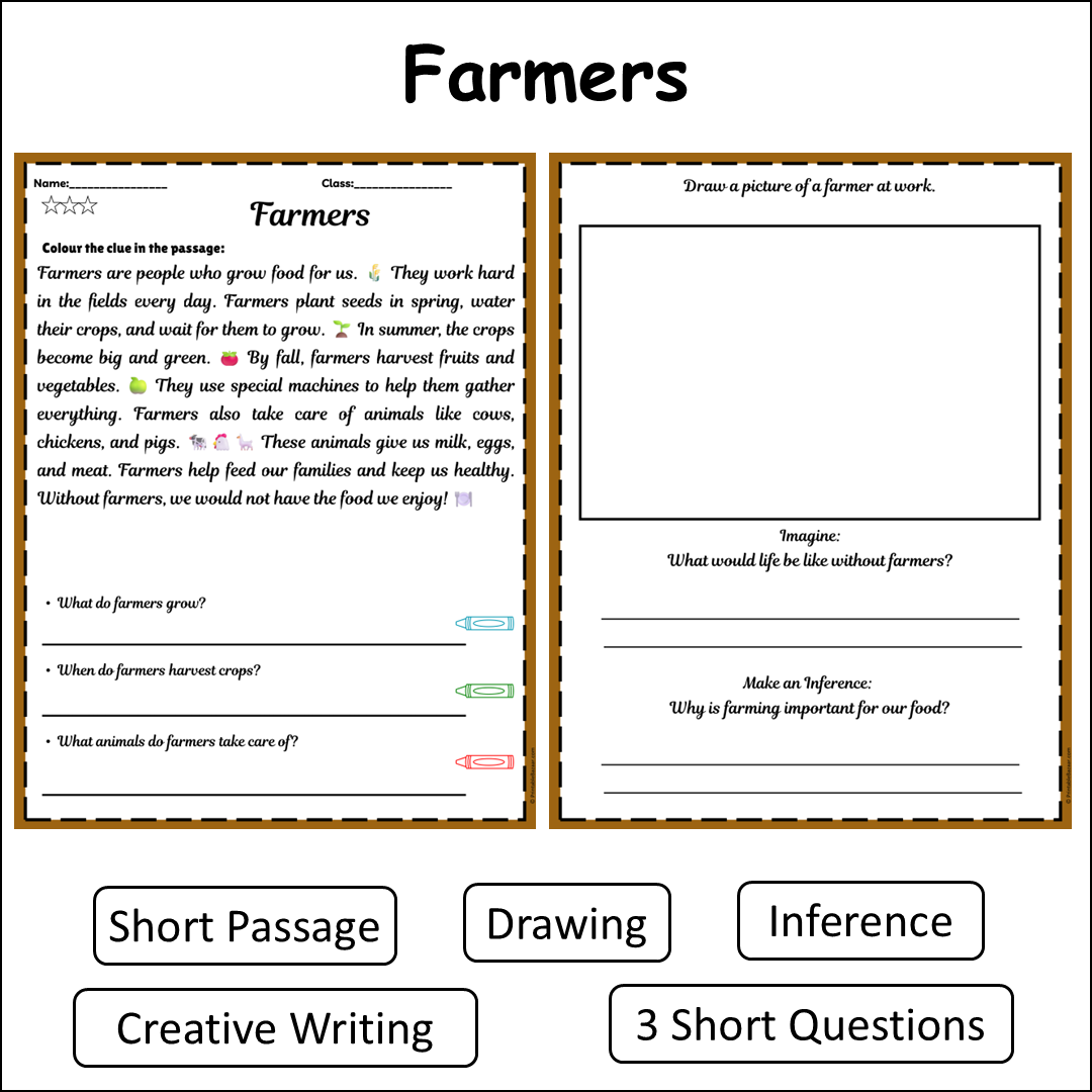 Farmers | Short Reading Comprehension Creative Worksheet