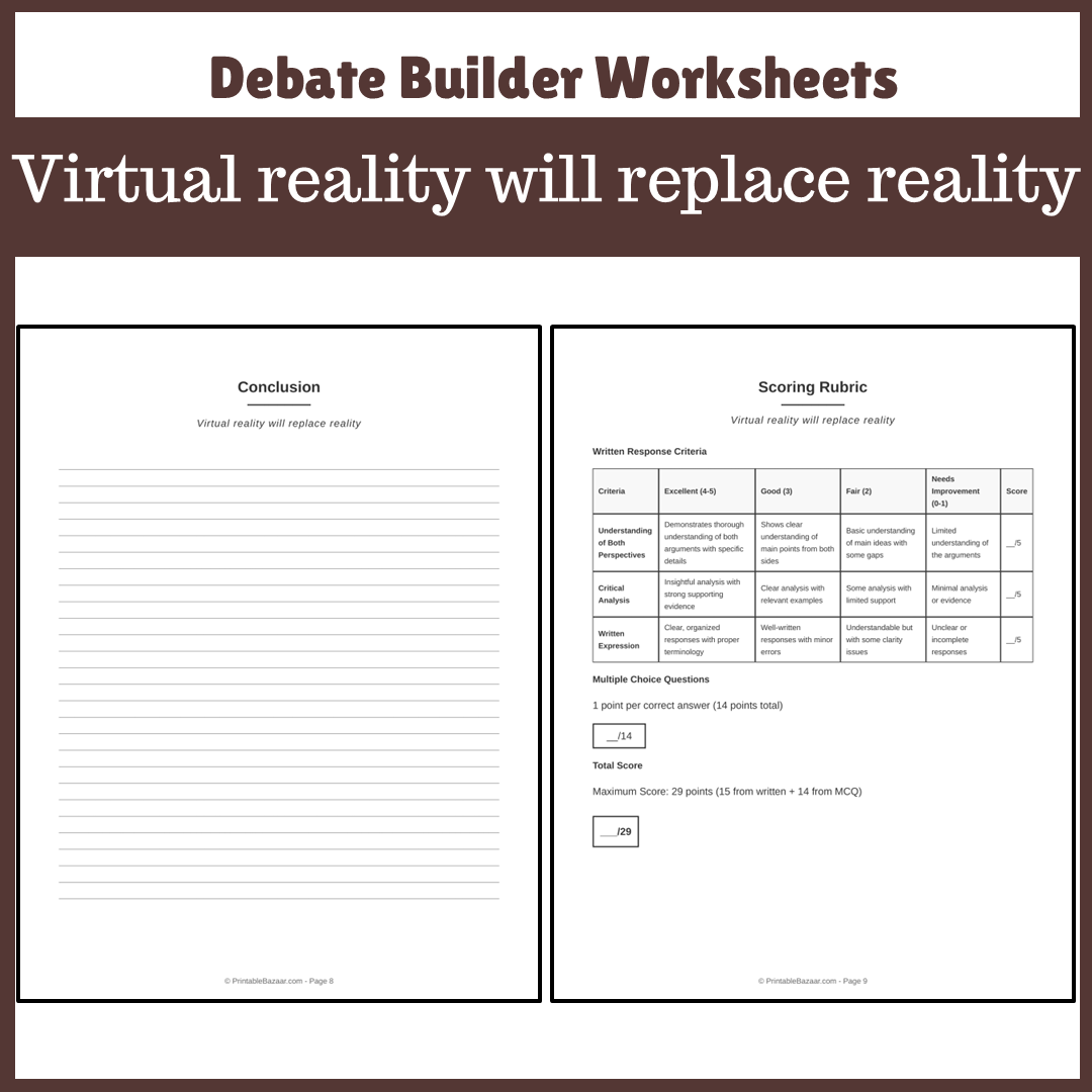 Virtual reality will replace reality | Favour and Against Worksheet Printable Activity