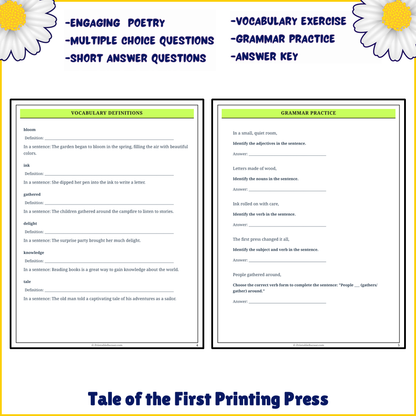 Tale of the First Printing Press | Poem Grammar Worksheet Printable Activity