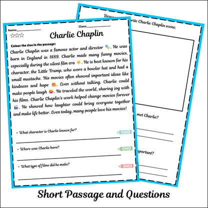 Charlie Chaplin | Short Reading Comprehension Creative Worksheet