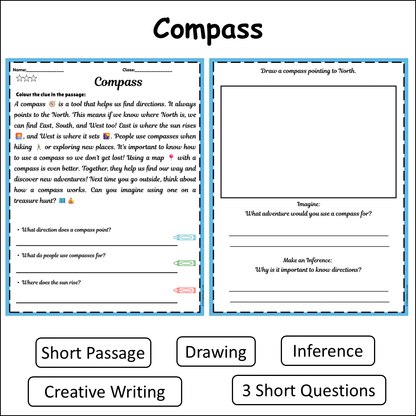 Compass | Short Reading Comprehension Creative Worksheet