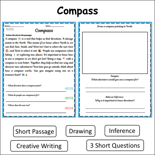 Compass | Short Reading Comprehension Creative Worksheet
