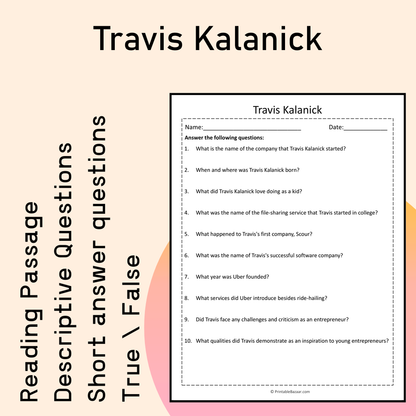 Travis Kalanick | Reading Comprehension Passage Printable Activity