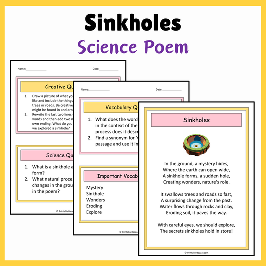 Sinkholes | Science Poem Reading Comprehension Activity