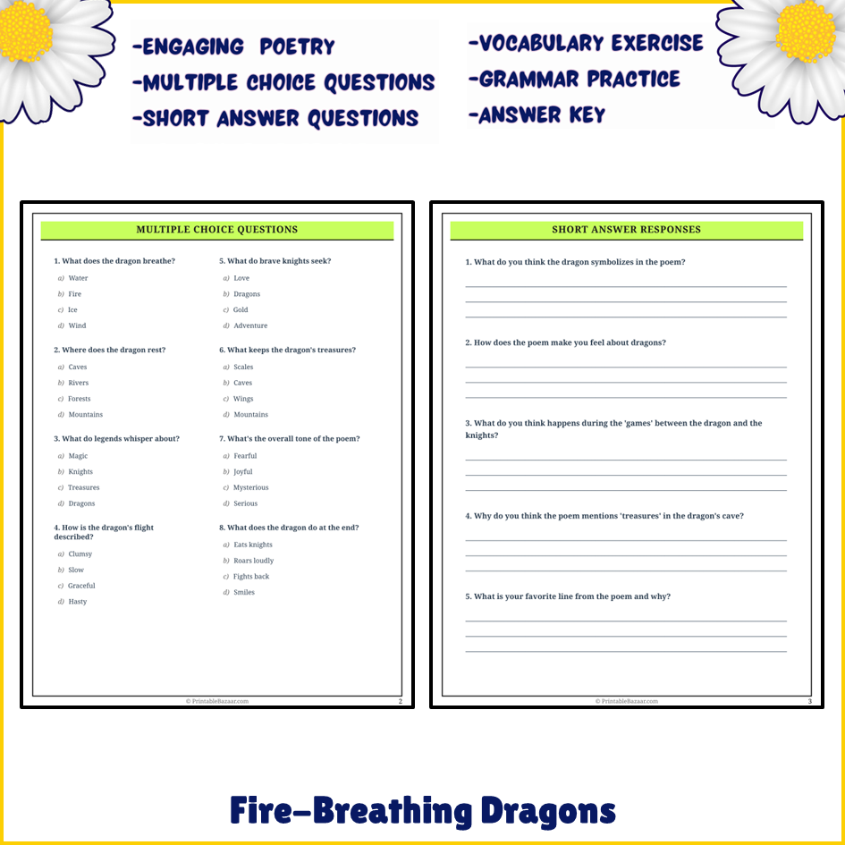 Fire-Breathing Dragons | Poem Grammar Worksheet Printable Activity