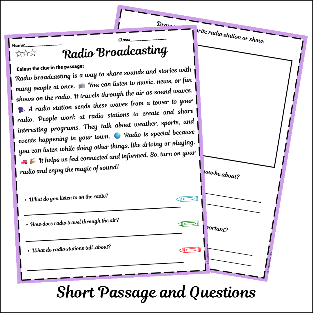 Radio Broadcasting | Short Reading Comprehension Creative Worksheet