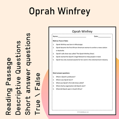 Oprah Winfrey | Reading Comprehension Passage Printable Activity