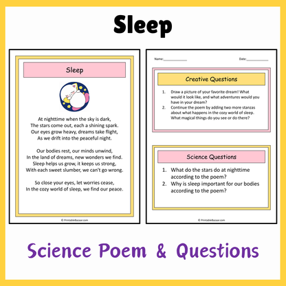 Sleep | Science Poem Reading Comprehension Activity