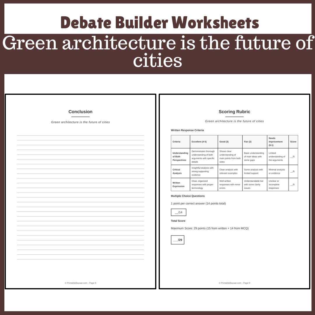Green architecture is the future of cities | Favour and Against Worksheet Printable Activity