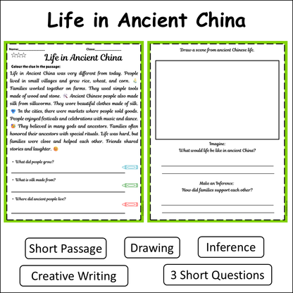 Life in Ancient China | Short Reading Comprehension Creative Worksheet
