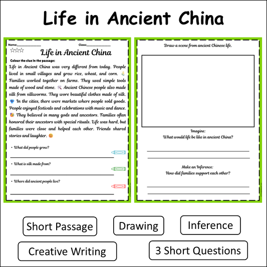 Life in Ancient China | Short Reading Comprehension Creative Worksheet