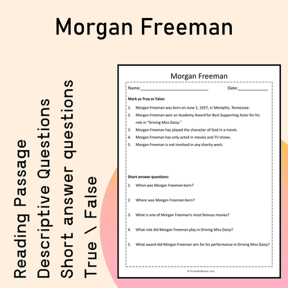 Morgan Freeman | Reading Comprehension Passage Printable Activity