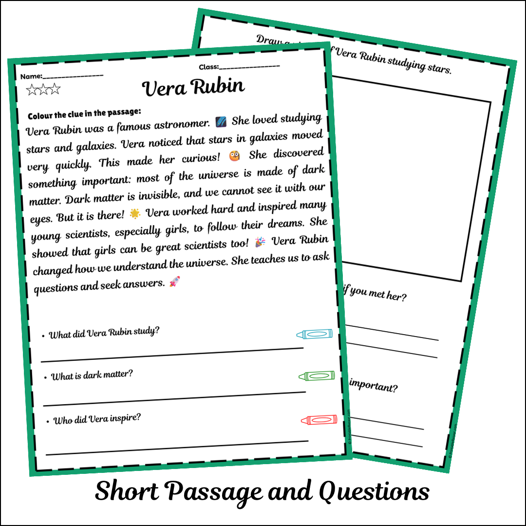 Vera Rubin | Short Reading Comprehension Creative Worksheet