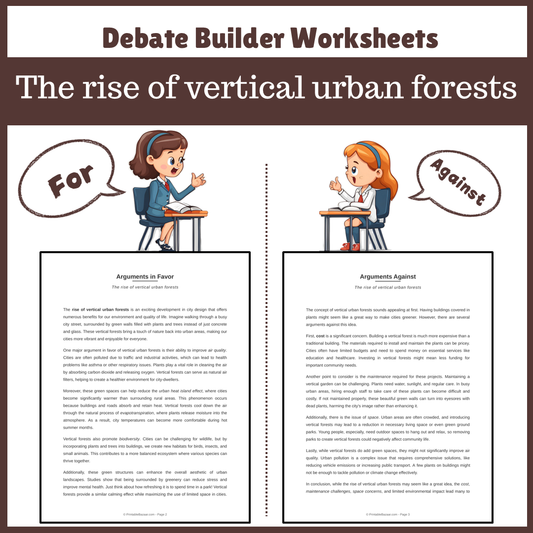 The rise of vertical urban forests | Favour and Against Worksheet Printable Activity