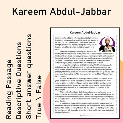 Kareem Abdul-Jabbar | Reading Comprehension Passage Printable Activity