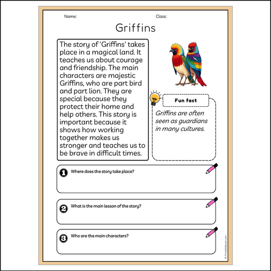 Griffins | Reading Passage Comprehension Questions Writing Facts Worksheet