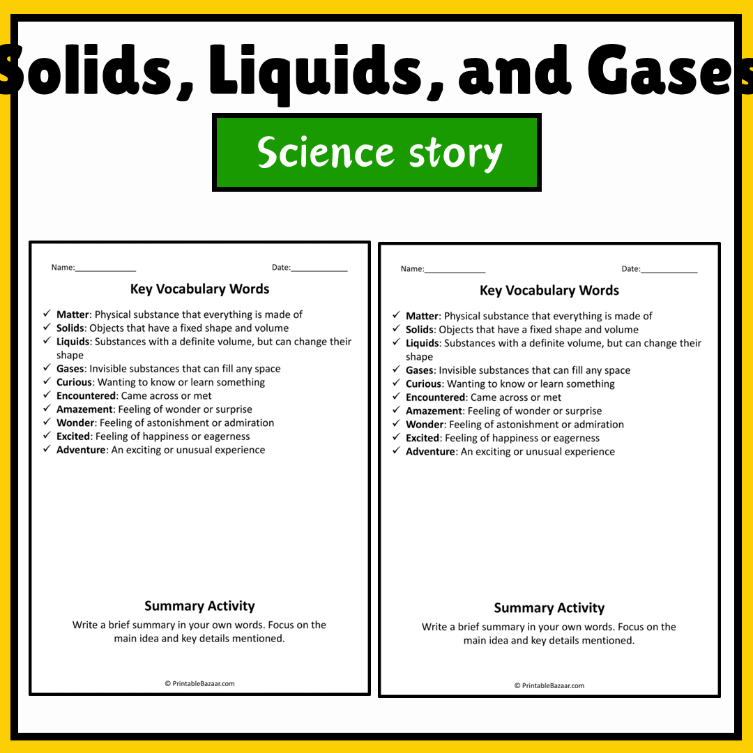 Solids, Liquids, and Gases | Science Story Reading Comprehension Activity